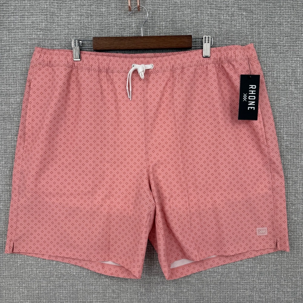 Rhône R&R Swim Trunks Men's 2XL Classic Fit 7.5" Inseam Pink Rose Geo Shorts NEW